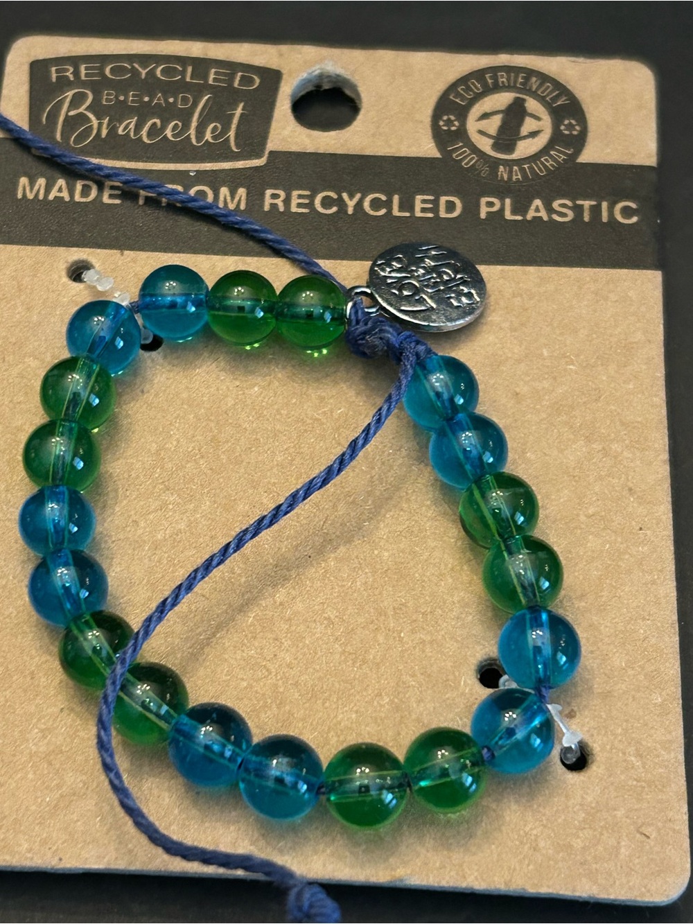 Unisex Recycled Clear & Colored Plastic Bead Charm Bracelet w/Adjustable Cord